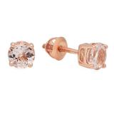 1.50 Carat (ctw) 14K Rose Gold Round Cut Morganite Ladies Solitaire Stud Earrings 1 1/2 CT