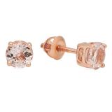 2.00 Carat (ctw) 14K Rose Gold Round Cut Morganite Ladies Solitaire Stud Earrings 2 CT
