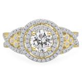 1.30 Carat (ctw) 10K Yellow Gold Round Cut Moissanite & White Diamond Ladies Swirl Bridal Halo Engagement Ring