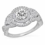 1.30 Carat (ctw) 14K White Gold Round Cut Moissanite & White Diamond Ladies Swirl Bridal Halo Engagement Ring