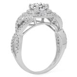 1.30 Carat (ctw) 14K White Gold Round Cut Moissanite & White Diamond Ladies Swirl Bridal Halo Engagement Ring