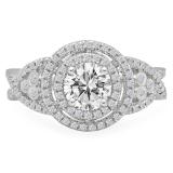 1.30 Carat (ctw) 14K White Gold Round Cut Moissanite & White Diamond Ladies Swirl Bridal Halo Engagement Ring