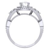 1.30 Carat (ctw) 14K White Gold Round Cut Moissanite & White Diamond Ladies Swirl Bridal Halo Engagement Ring