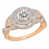 1.30 Carat (ctw) 18K Rose Gold Round Cut Moissanite & White Diamond Ladies Swirl Bridal Halo Engagement Ring