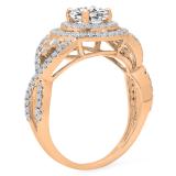 1.30 Carat (ctw) 18K Rose Gold Round Cut Moissanite & White Diamond Ladies Swirl Bridal Halo Engagement Ring