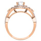 1.30 Carat (ctw) 18K Rose Gold Round Cut Moissanite & White Diamond Ladies Swirl Bridal Halo Engagement Ring