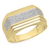 0.35 Carat (ctw) 10K Yellow Gold Round White Diamond Men's Hip Hop Micro Pave Wedding Anniversary Band 1/3 CT