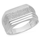 0.35 Carat (ctw) 18K White Gold Round White Diamond Men's Hip Hop Micro Pave Wedding Anniversary Band 1/3 CT