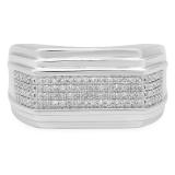 0.35 Carat (ctw) 18K White Gold Round White Diamond Men's Hip Hop Micro Pave Wedding Anniversary Band 1/3 CT