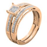 0.10 Carat (ctw) 10K Rose Gold Round Cut White Diamond Ladies Bridal Engagement Ring With Matching Wedding Band Set 1/10 CT