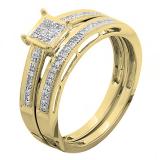 0.10 Carat (ctw) 10K Yellow Gold Round Cut White Diamond Ladies Bridal Engagement Ring With Matching Wedding Band Set 1/10 CT