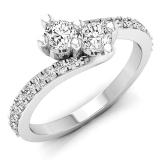 0.75 Carat (ctw) 10K White Gold Round White Diamond Ladies Two Stone Bypass Style Bridal Engagement Ring 3/4 CT