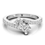 0.75 Carat (ctw) 10K White Gold Round White Diamond Ladies Two Stone Bypass Style Bridal Engagement Ring 3/4 CT