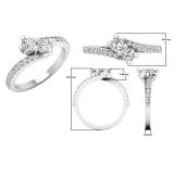 0.75 Carat (ctw) 10K White Gold Round White Diamond Ladies Two Stone Bypass Style Bridal Engagement Ring 3/4 CT