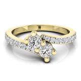 0.75 Carat (ctw) 18K Yellow Gold Round White Diamond Ladies Two Stone Bypass Style Bridal Engagement Ring 3/4 CT