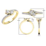 0.75 Carat (ctw) 18K Yellow Gold Round White Diamond Ladies Two Stone Bypass Style Bridal Engagement Ring 3/4 CT