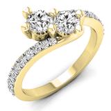 1.50 Carat (ctw) 10K Yellow Gold Round White Cubic Zirconia CZ Ladies Two Stone Bypass Style Bridal Engagement Ring 1 1/2 CT