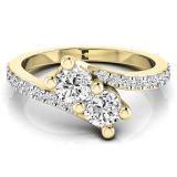 1.50 Carat (ctw) 10K Yellow Gold Round White Cubic Zirconia CZ Ladies Two Stone Bypass Style Bridal Engagement Ring 1 1/2 CT