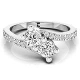 1.50 Carat (ctw) 14K White Gold Round White Cubic Zirconia CZ Ladies Two Stone Bypass Style Bridal Engagement Ring 1 1/2 CT