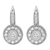 0.40 Carat (ctw) 10K White Gold Round Cut Diamond Ladies Cluster Halo Style Drop Earrings