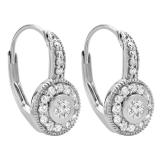 0.40 Carat (ctw) 10K White Gold Round Cut Diamond Ladies Cluster Halo Style Drop Earrings