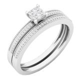 0.35 Carat (ctw) 10K White Gold Princess & Round Cut White Diamond Ladies Bridal Engagement Ring With Matching Band Set 1/3 CT