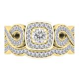 0.85 Carat (ctw) 10K Yellow Gold Round Cut White Diamond Ladies Bridal Swirl Split Shank Halo Engagement Ring With Matching Band Set