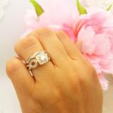 0.85 Carat (ctw) 10K Yellow Gold Round Cut White Diamond Ladies Bridal Swirl Split Shank Halo Engagement Ring With Matching Band Set