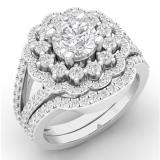 2.20 Carat (ctw) 10K White Gold Round Cut White Diamond Ladies Bridal Cluster Flower Split Shank Engagement Ring With Matching Band Set