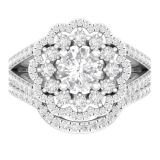 2.20 Carat (ctw) 10K White Gold Round Cut White Diamond Ladies Bridal Cluster Flower Split Shank Engagement Ring With Matching Band Set