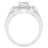 2.20 Carat (ctw) 10K White Gold Round Cut White Diamond Ladies Bridal Cluster Flower Split Shank Engagement Ring With Matching Band Set