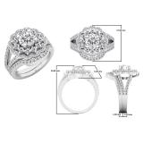 2.20 Carat (ctw) 10K White Gold Round Cut White Diamond Ladies Bridal Cluster Flower Split Shank Engagement Ring With Matching Band Set