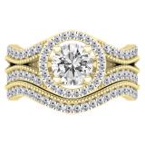 1.65 Carat (ctw) 10K Yellow Gold Round Cut White Diamond Ladies Swirl Bridal Split Shank Halo Engagement Ring With Matching Band Set
