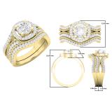 1.65 Carat (ctw) 10K Yellow Gold Round Cut White Diamond Ladies Swirl Bridal Split Shank Halo Engagement Ring With Matching Band Set