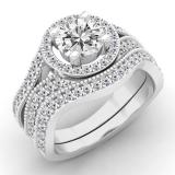 1.65 Carat (ctw) 14K White Gold Round Cut White Diamond Ladies Swirl Bridal Split Shank Halo Engagement Ring With Matching Band Set