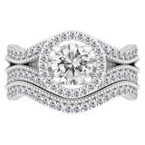 1.65 Carat (ctw) 18K White Gold Round Cut White Diamond Ladies Swirl Bridal Split Shank Halo Engagement Ring With Matching Band Set