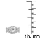 1.65 Carat (ctw) 18K White Gold Round Cut White Diamond Ladies Swirl Bridal Split Shank Halo Engagement Ring With Matching Band Set