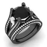 4.95 Carat (ctw) Black Rhodium Plated Sterling Silver Round White Sapphire Black & White Diamond Ladies Split Shank Bridal Engagement Ring Matching Band Set