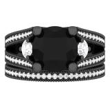 4.95 Carat (ctw) Black Rhodium Plated Sterling Silver Round White Sapphire Black & White Diamond Ladies Split Shank Bridal Engagement Ring Matching Band Set