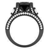 4.95 Carat (ctw) Black Rhodium Plated Sterling Silver Round White Sapphire Black & White Diamond Ladies Split Shank Bridal Engagement Ring Matching Band Set