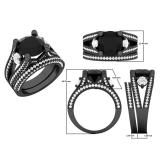 4.95 Carat (ctw) Black Rhodium Plated Sterling Silver Round White Sapphire Black & White Diamond Ladies Split Shank Bridal Engagement Ring Matching Band Set