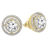 1.17 Carat (ctw) 14K Yellow Gold Round White Diamond Ladies Halo Style Stud Earrings
