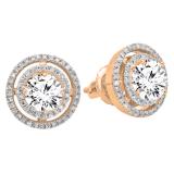 1.17 Carat (ctw) 18K Rose Gold Round White Diamond Ladies Halo Style Stud Earrings