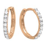 0.22 Carat (ctw) 10K Rose Gold Real Round Cut White Diamond Ladies Huggies Hoop Earrings 1/4 CT