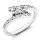0.50 Carat (ctw) 10K White Gold Round White Diamond Ladies Two Stone Bypass Style Bridal Engagement Ring 1/2 CT