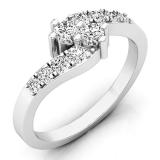 0.50 Carat (ctw) 10K White Gold Round White Diamond Ladies Two Stone Bypass Style Bridal Engagement Ring 1/2 CT