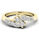0.50 Carat (ctw) 18K Yellow Gold Round White Diamond Ladies Two Stone Bypass Style Bridal Engagement Ring 1/2 CT