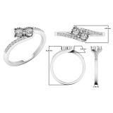 0.25 Carat (ctw) 10K White Gold Round White Diamond Ladies Two Stone Bypass Style Bridal Engagement Ring 1/4 CT