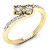 0.25 Carat (ctw) 10K Yellow Gold Round White Diamond Ladies Two Stone Bypass Style Bridal Engagement Ring 1/4 CT