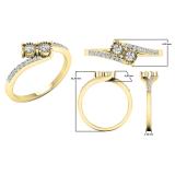 0.25 Carat (ctw) 10K Yellow Gold Round White Diamond Ladies Two Stone Bypass Style Bridal Engagement Ring 1/4 CT